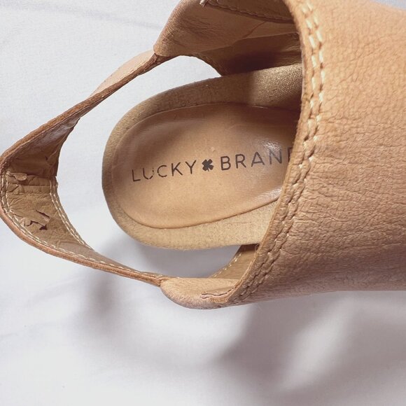 Lucky Brand-LK Saudra Boot-Women's Leather-8 1/2 M-Tanish Camel-Wood 3 1/2" Heel - Picture 15 of 16